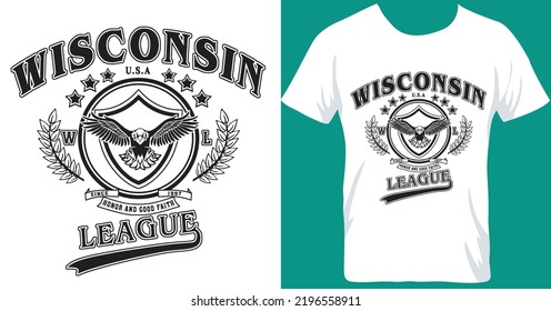 diseño del colegio de impresión de slogan de la liga de wisconsin