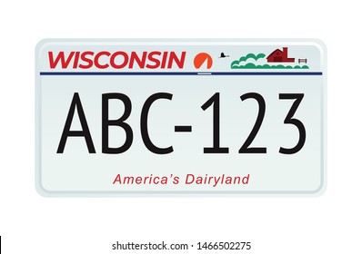 Wisconsin license plate. Vector object on white background