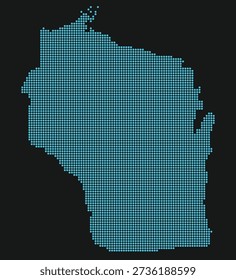 Wisconsin Light Blue Point Grid Map on Black