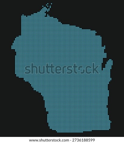 Wisconsin Light Blue Point Grid Map on Black