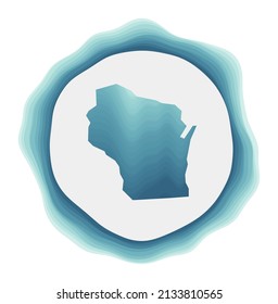 Wisconsin logo. Badge of the US state. Layered circular sign around Wisconsin border shape. Authentic vector illustration.