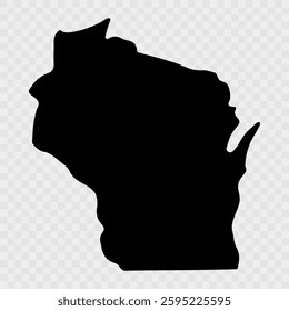 Wisconsin Map Black, State Border, United States, US America, Transparent Isolated, Variations. Wisconsin state isolated on a background, USA map