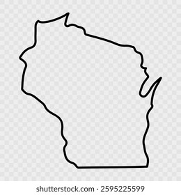 Wisconsin Map Black, State Border, United States, US America, Transparent Isolated, Variations. Wisconsin state isolated on a background, USA map