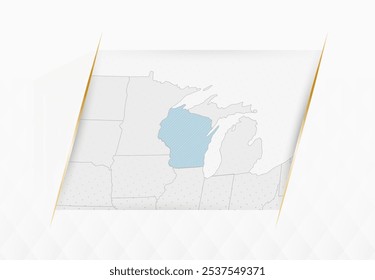 Mapa de Wisconsin em azul com sotaques moldados em ouro. Mapa Vetorial Moderno de Wisconsin. Ilustração de vetor.