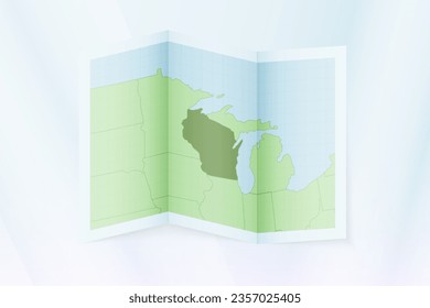 Wisconsin map, folded paper with Wisconsin map. Vector illustration.