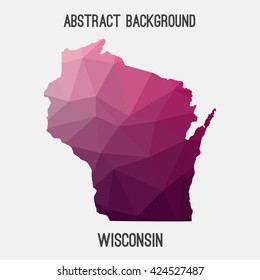 Wisconsin map in geometric polygonal style.Abstract tessellation,modern design background. Vector illustration EPS8