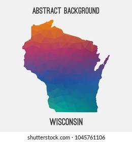 Wisconsin map in geometric polygonal,mosaic style.Abstract tessellation,modern design background,low poly. Geometric cover, mockup. Vector illustration.