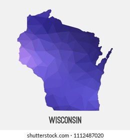 Wisconsin map in geometric polygonal,mosaic style.Abstract tessellation,modern design background,low poly. Geometric cover, mockup. Vector illustration.