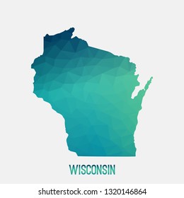 Wisconsin map in geometric polygonal,mosaic style.Abstract tessellation,modern design background,low poly. Geometric cover, mockup. Vector illustration.