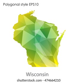 Wisconsin map in geometric polygonal,mosaic style.Abstract gems triangle,modern design background. Vector illustration EPS10