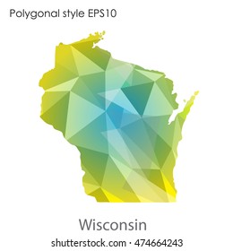 Wisconsin map in geometric polygonal,mosaic style.Abstract gems triangle,modern design background. Vector illustration EPS10
