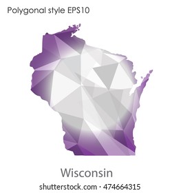 Wisconsin map in geometric polygonal,mosaic style.Abstract gems triangle,modern design background. Vector illustration EPS10