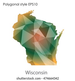 Wisconsin map in geometric polygonal,mosaic style.Abstract gems triangle,modern design background. Vector illustration EPS10