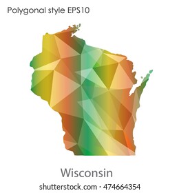 Wisconsin map in geometric polygonal,mosaic style.Abstract gems triangle,modern design background. Vector illustration EPS10