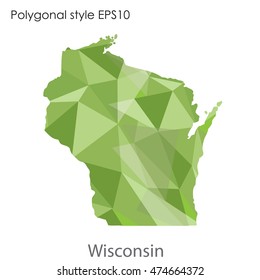 Wisconsin map in geometric polygonal,mosaic style.Abstract gems triangle,modern design background. Vector illustration EPS10
