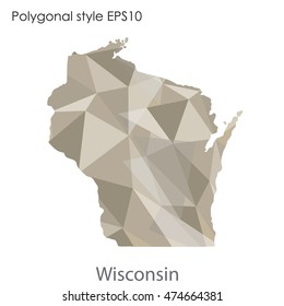 Wisconsin map in geometric polygonal,mosaic style.Abstract gems triangle,modern design background. Vector illustration EPS10