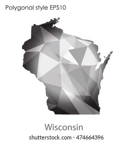 Wisconsin map in geometric polygonal,mosaic style.Abstract gems triangle,modern design background. Vector illustration EPS10