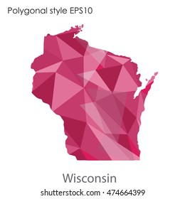 Wisconsin map in geometric polygonal,mosaic style.Abstract gems triangle,modern design background. Vector illustration EPS10