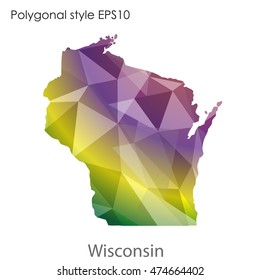 Wisconsin map in geometric polygonal,mosaic style.Abstract gems triangle,modern design background. Vector illustration EPS10
