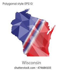 Wisconsin map in geometric polygonal,mosaic style.Abstract gems triangle,modern design background. Vector illustration EPS10