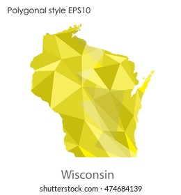 Wisconsin map in geometric polygonal,mosaic style.Abstract gems triangle,modern design background. Vector illustration EPS10