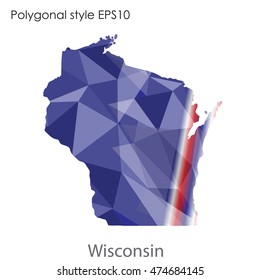 Wisconsin map in geometric polygonal,mosaic style.Abstract gems triangle,modern design background. Vector illustration EPS10