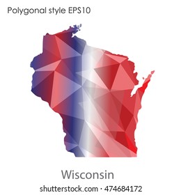 Wisconsin map in geometric polygonal,mosaic style.Abstract gems triangle,modern design background. Vector illustration EPS10