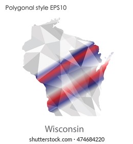 Wisconsin map in geometric polygonal,mosaic style.Abstract gems triangle,modern design background. Vector illustration EPS10