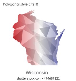 Wisconsin map in geometric polygonal,mosaic style.Abstract gems triangle,modern design background. Vector illustration EPS10