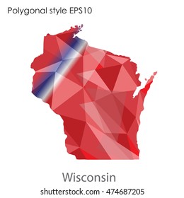 Wisconsin map in geometric polygonal,mosaic style.Abstract gems triangle,modern design background. Vector illustration EPS10