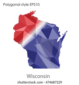 Wisconsin map in geometric polygonal,mosaic style.Abstract gems triangle,modern design background. Vector illustration EPS10