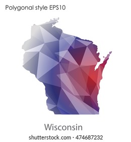 Wisconsin map in geometric polygonal,mosaic style.Abstract gems triangle,modern design background. Vector illustration EPS10