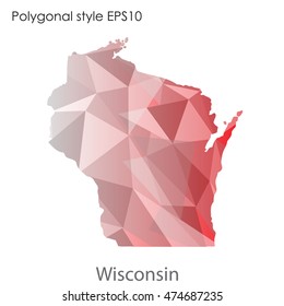 Wisconsin map in geometric polygonal,mosaic style.Abstract gems triangle,modern design background. Vector illustration EPS10