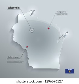 Wisconsin map glass card paper 3D vector