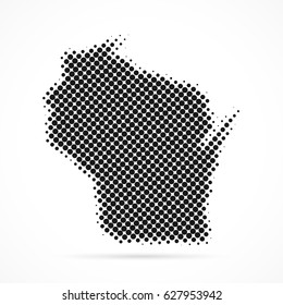 Wisconsin map in halftone. Dotted illustration isolated on a white background.
Vector illustration.