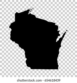 Wisconsin map isolated on transparent background. Black map for your design. Vector illustration, easy to edit.