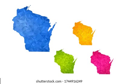 Mapa de Wisconsin - Conjunto de fondo gráfico triangular triangular triangular de gradiente de estilo polo geométrico, diseño poligonal para su ,Vector eps 10.