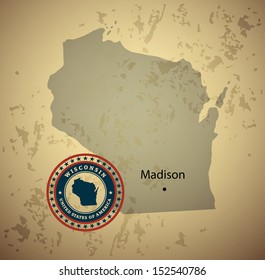 Wisconsin map with stamp vintage vector background