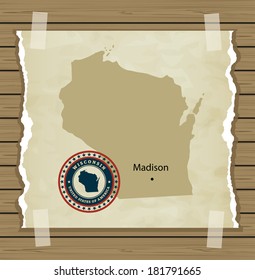 Wisconsin map with stamp vintage vector background