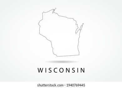 Wisconsin Map- State of USA Map International vector template with thin black outline or outline graphic sketch style and black color isolated on white background - Vector illustration eps 10