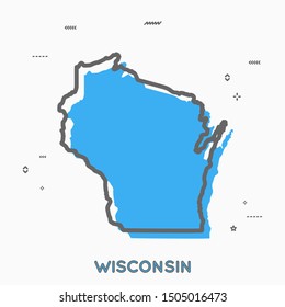 Wisconsin map in thin line style. Wisconsin infographic map icon with small thin line geometric figures. Wisconsin state. Vector illustration linear modern concept