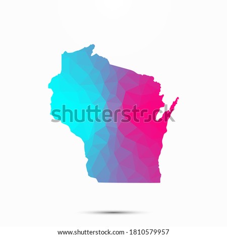 Wisconsin map triangle low poly geometric polygonal abstract style. Cyan pink gradient abstract tessellation modern design background low poly Wisconsin abstract map. Vector illustration