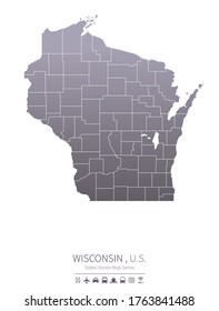 wisconsin map. us states vector map series. united states map background.