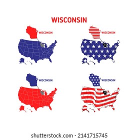 Wisconsin-Karte mit usa Flag Design-Vektorgrafik Vektorgrafik-Format , geeignet für Ihre Design-Anforderungen, Logo, Illustration, Animation, etc.