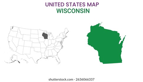Wisconsin map of USA state. Wisconsin map vector illustration. Wisconsin vector map on white background.