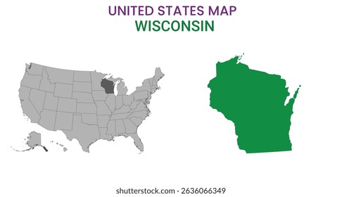 Wisconsin map of USA state. Wisconsin map vector illustration. Wisconsin vector map on white background.