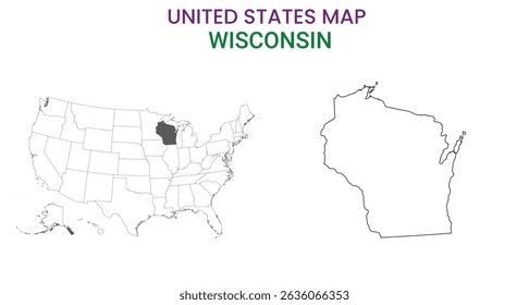 Wisconsin map of USA state. Wisconsin map vector illustration. Wisconsin vector map on white background.