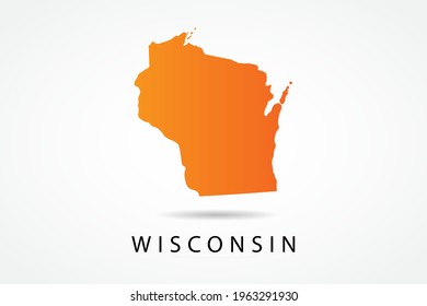 Wisconsin Map - USA, United States of America map, World Map International vector template with Orange gradient color isolated on white background - Vector illustration eps 10