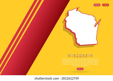 Wisconsin Map - USA, United States of America map, World map vector template with isometric style including shadow, white and red color on yellow background - Vector illustration eps 10