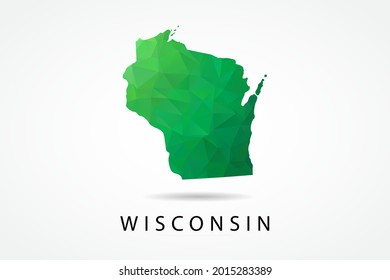 Wisconsin Map - USA, United States of America map, World Map International vector template, low polygon style with green color isolated on white background - Vector illustration eps 10